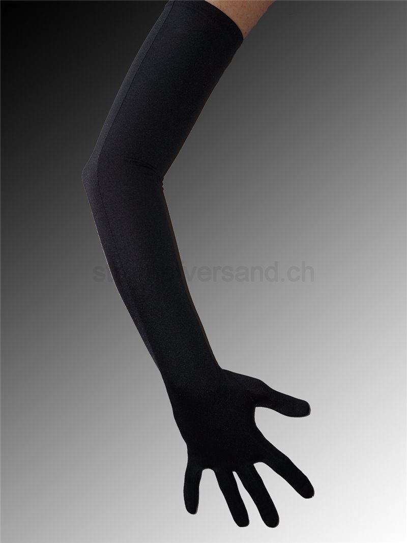 Paire de gants longs satinés noir - 43cm