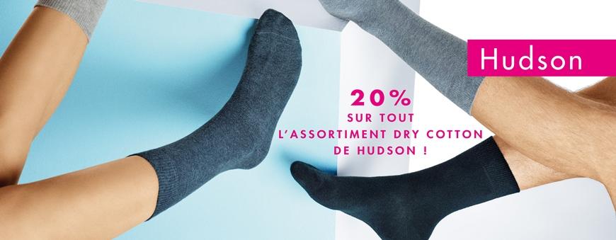 20% de réduction sur toutes les chaussettes DRY COTTON de Hudson